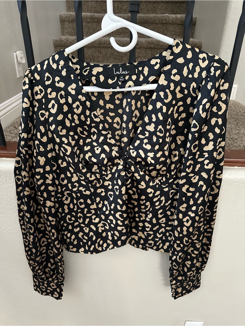 Lulu's Black and Tan Leopard Print Satin Long Sleeve Blouse